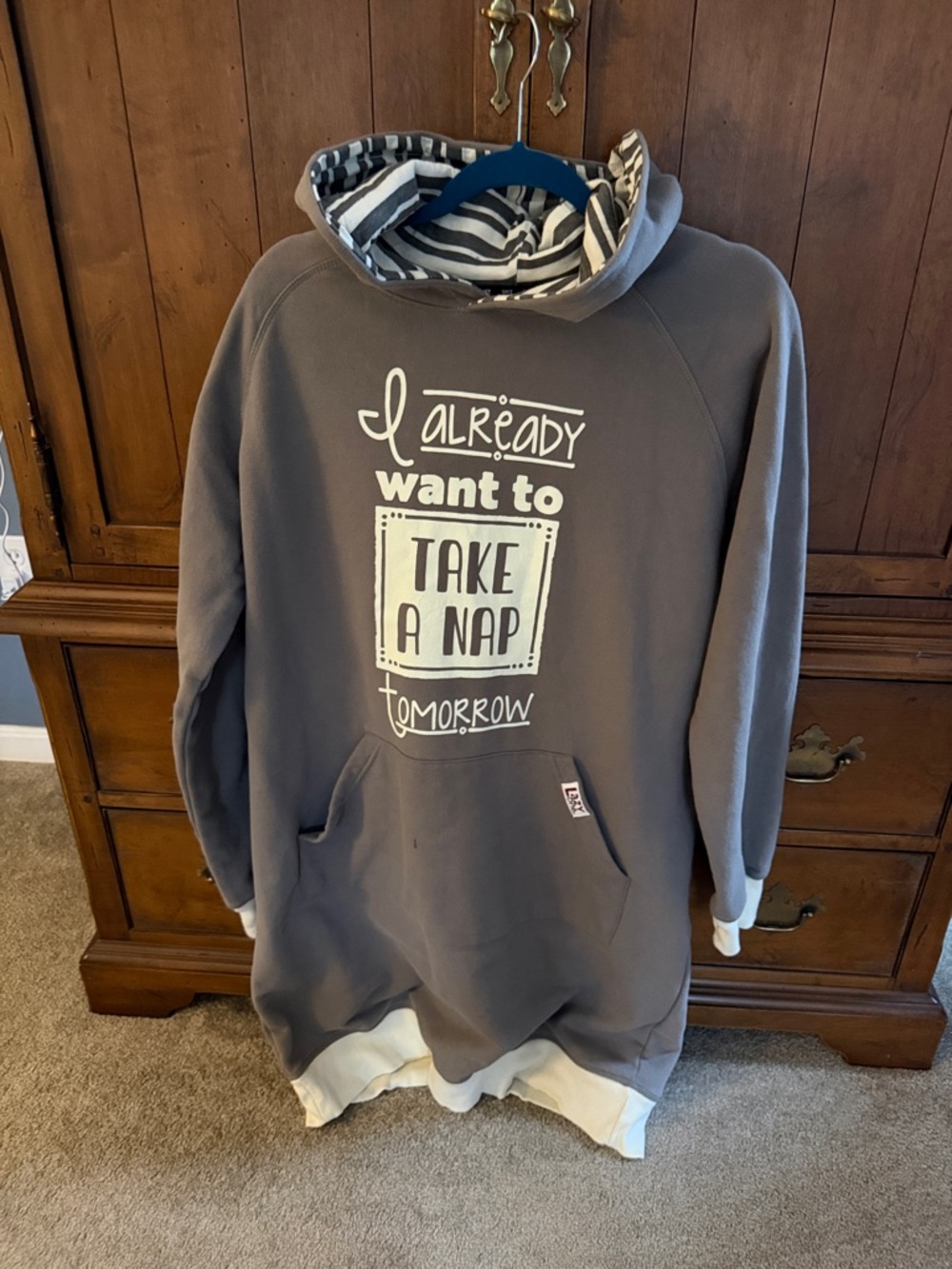 Lazy One Gray & Cream 'Take a Nap' Sleep Hoodie - Picture 2 of 5